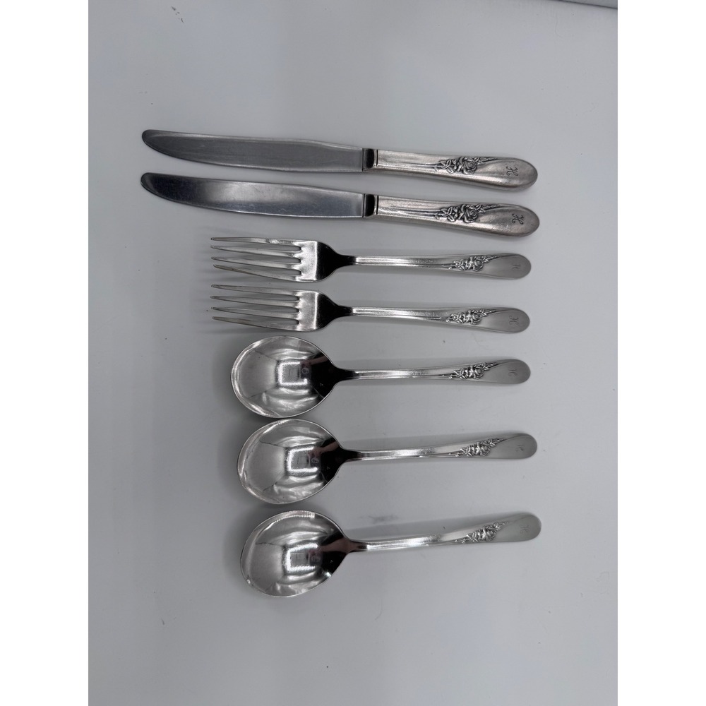 Vintage Rogers‎ Silverplate Flatware Mixed Lot Monogram H Floral Pattern 8 Pc - Picture 7 of 10